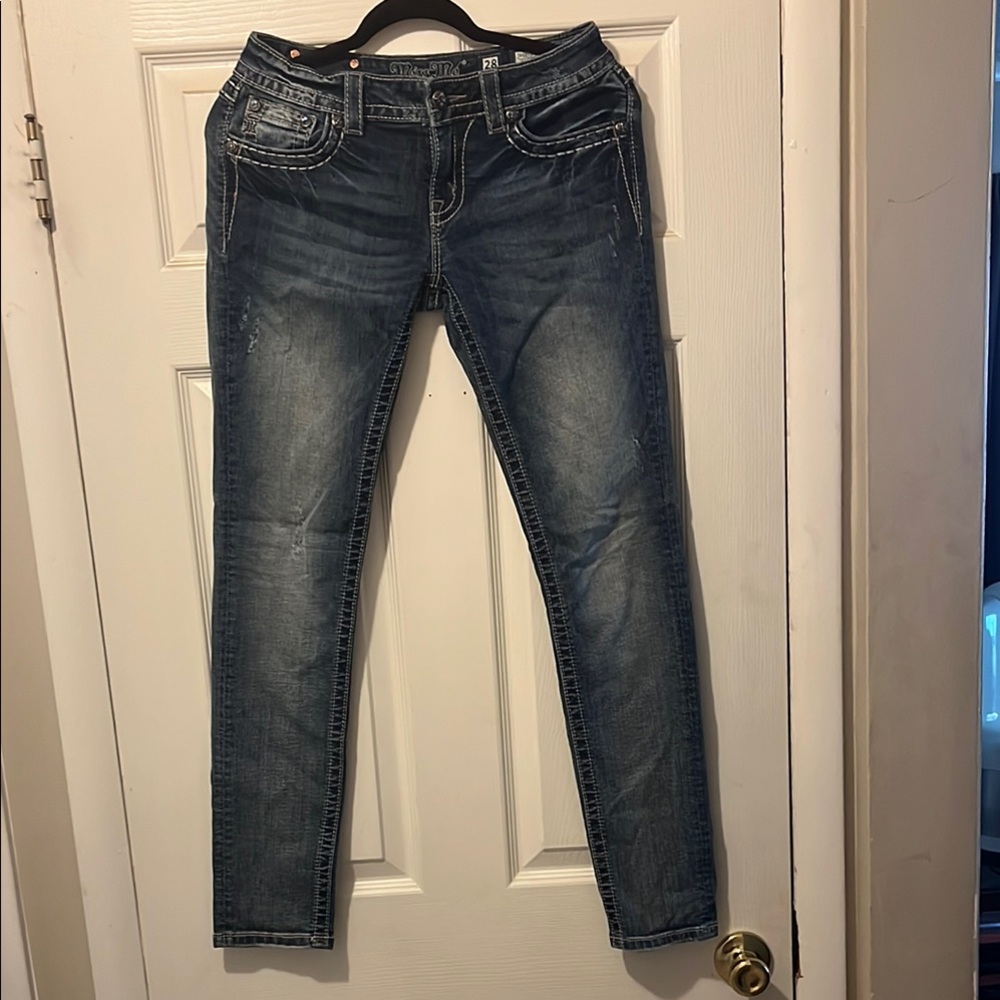 Miss Me Blue Skinny Jeans with Distressed Details